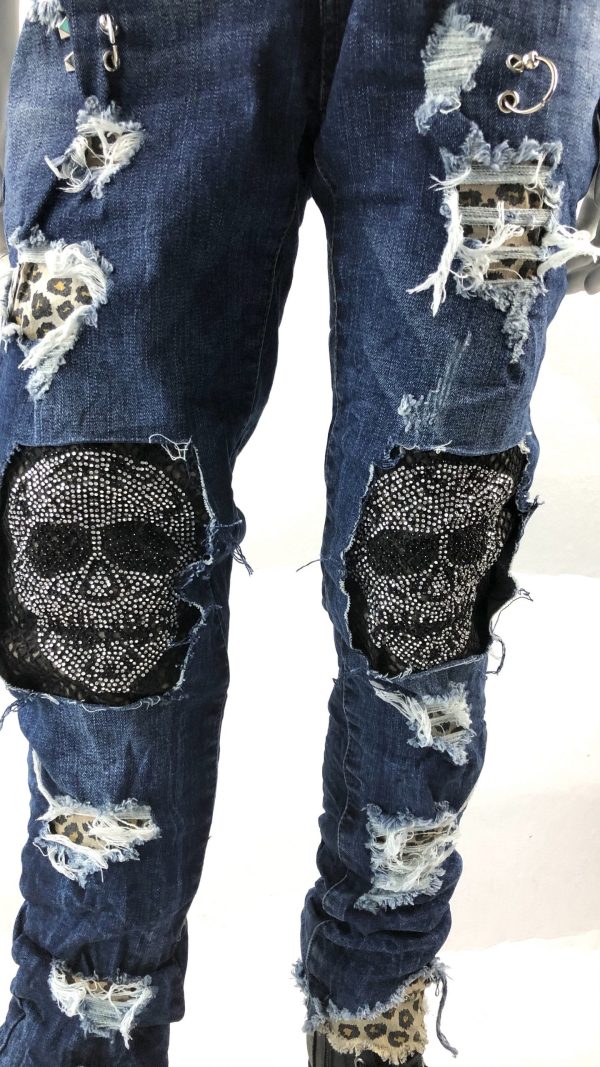 Stretchjeans med strassdöskallar - Bild 2