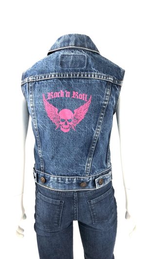 Levi strauss jeansväst med rosa döskalletryck