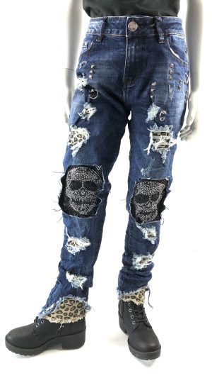 Stretchjeans med strassdöskallar