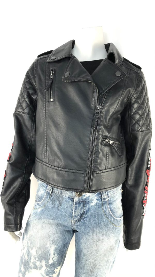 Jacka bikermodell med tygmärken - Bild 3
