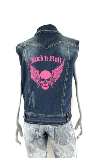 Jeansväst med rosa döskalle bak