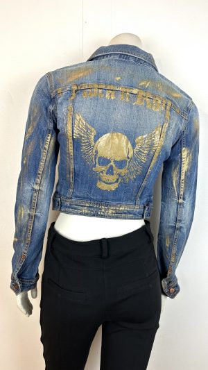 JEANSJACKA MED DÖSKALLETRYCK