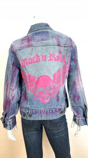 JEANSJACKA MED DÖSKALLETRYCK ROSA
